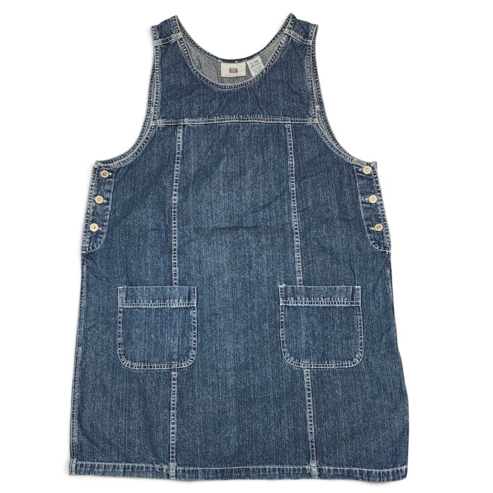 Faded Glory Jumper Dress Women Large Blue Good Denim Pinafore Pocket 90s Vintage